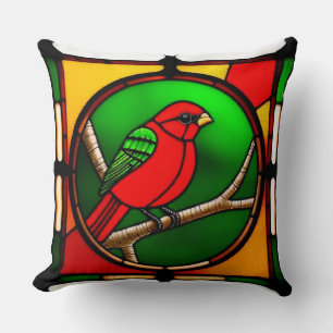 🕊️ Bird Stained Glass Art Floral Decor 🌸 Throw Pillow