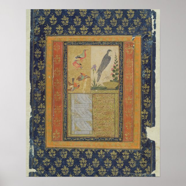 Bird study and calligraphy, Golconda, Andhra Prade Poster (Front)