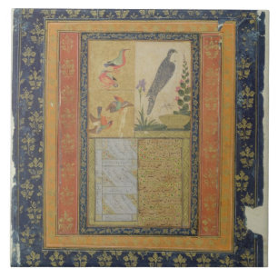 Bird study and calligraphy, Golconda, Andhra Prade Tile