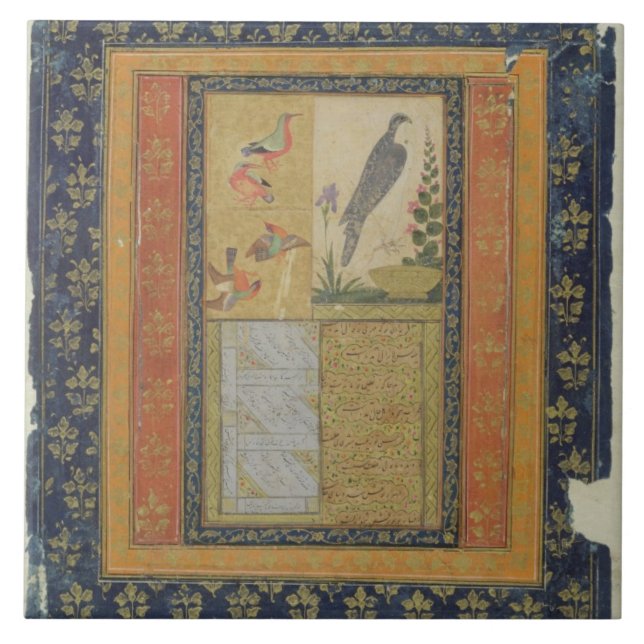 Bird study and calligraphy, Golconda, Andhra Prade Tile (Front)