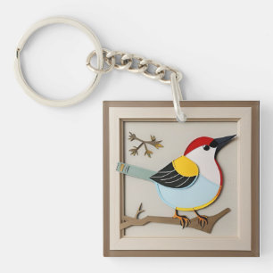 Bird Stylized Paper Artwork Keychain