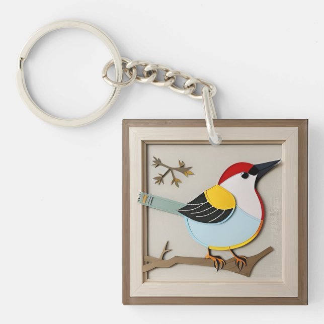 Bird Stylized Paper Artwork Keychain (Front)