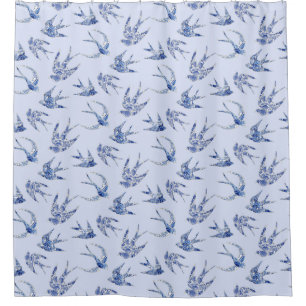 Bird Swallow Floral Blue White Vintage Chinoiserie