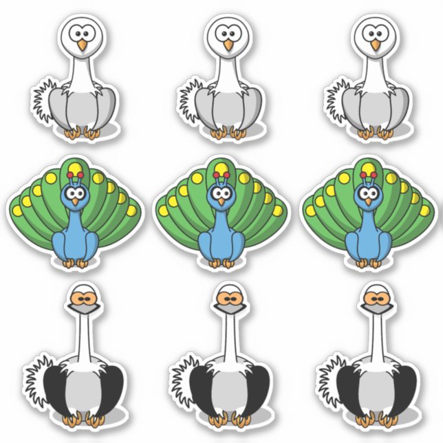 Bird Swan, Peacock, Ostrich Cartoon (Front)