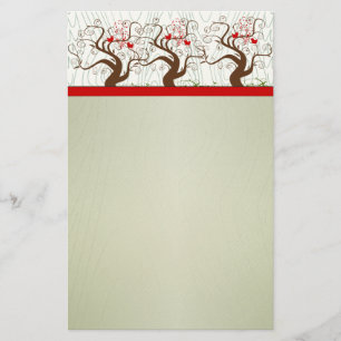 Bird Swirl Tree Musical Wood Grain Green Xmas Stationery