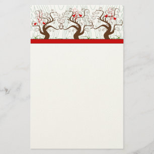 Bird Swirl Tree Musical Wood Grain Xmas Stationery