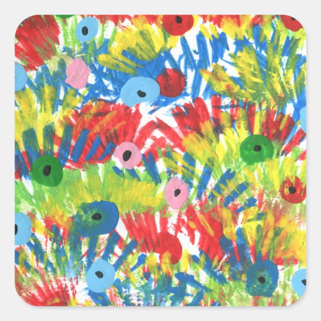 Bird Tail Feathers original Abstract art painting Square Sticker (Front)