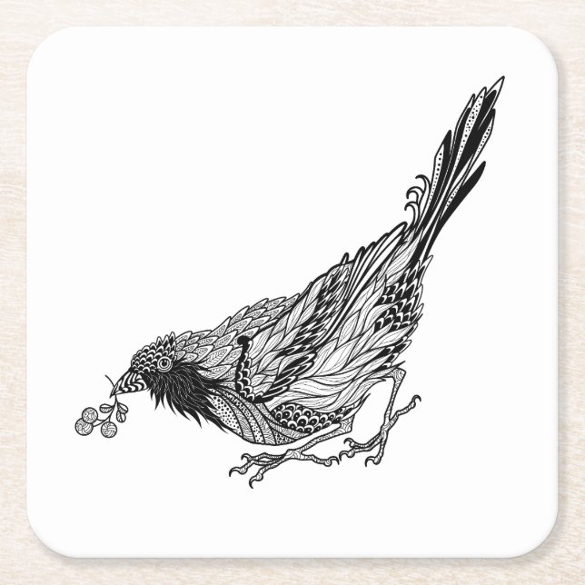 Bird Tattoo Square Paper Coaster (Front)