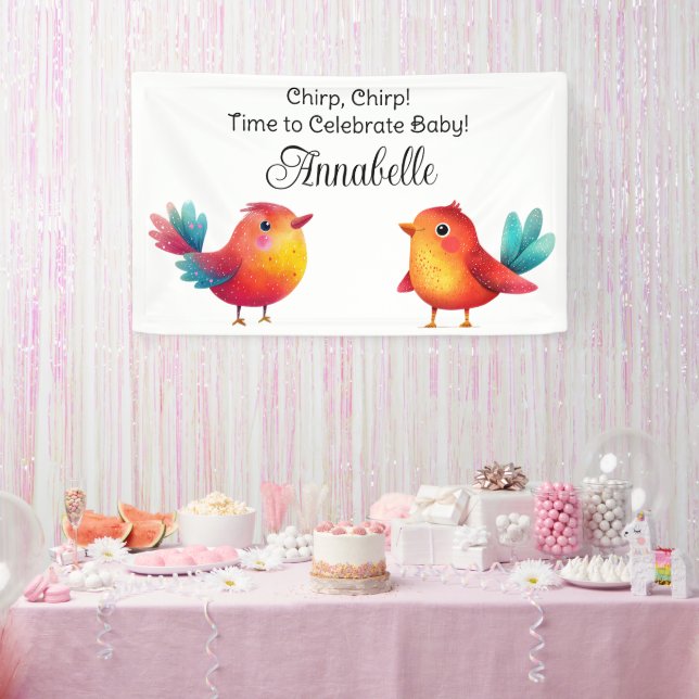 Bird-Themed Baby Shower Cute Watercolor Banner (Party)