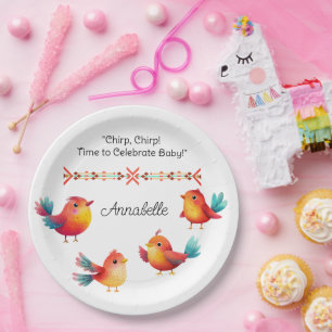 Bird-Themed Baby Shower Cute Watercolor Paper Plate