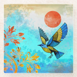 Bird Tree Sun Glass Coaster
