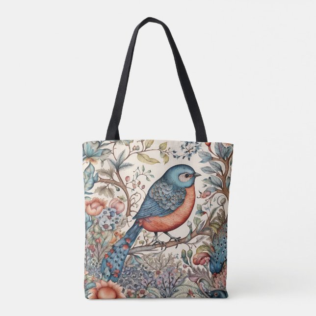 Bird, Vintage Scandinavian fabric design Tote Bag (Back)