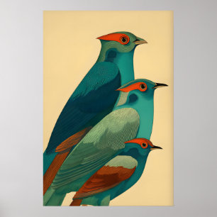 Bird Wall Art Print Stylized Trio - Colourful