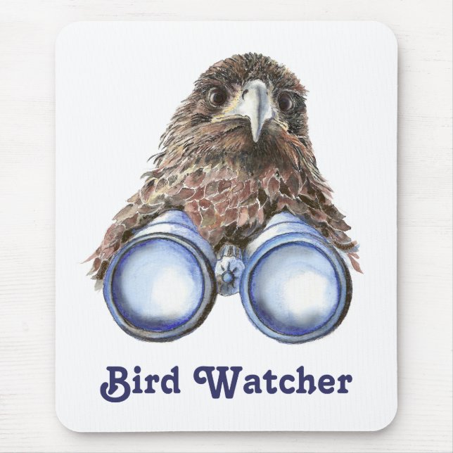 Bird Watcher Watching You Animal Humour watercolor Mouse Pad (Front)