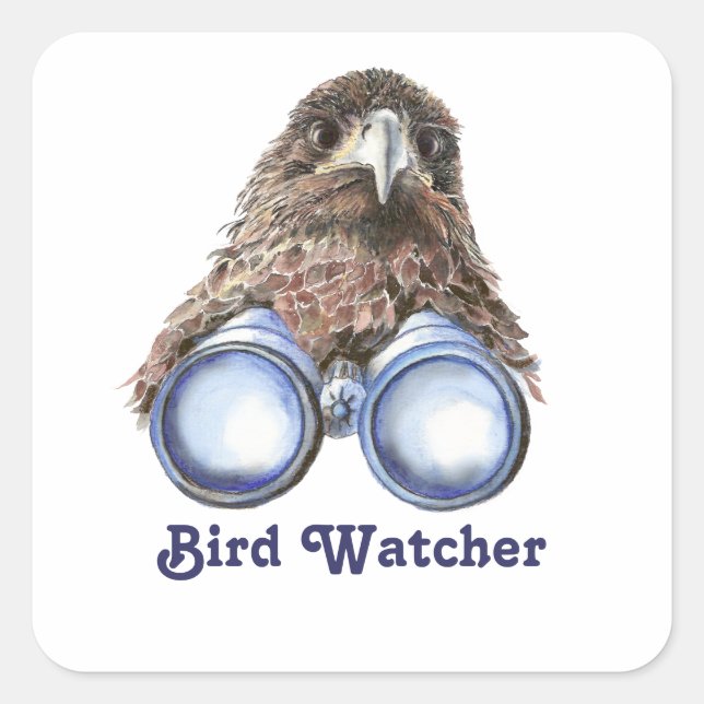 Bird Watcher Watching You Animal Humour watercolor Square Sticker (Front)