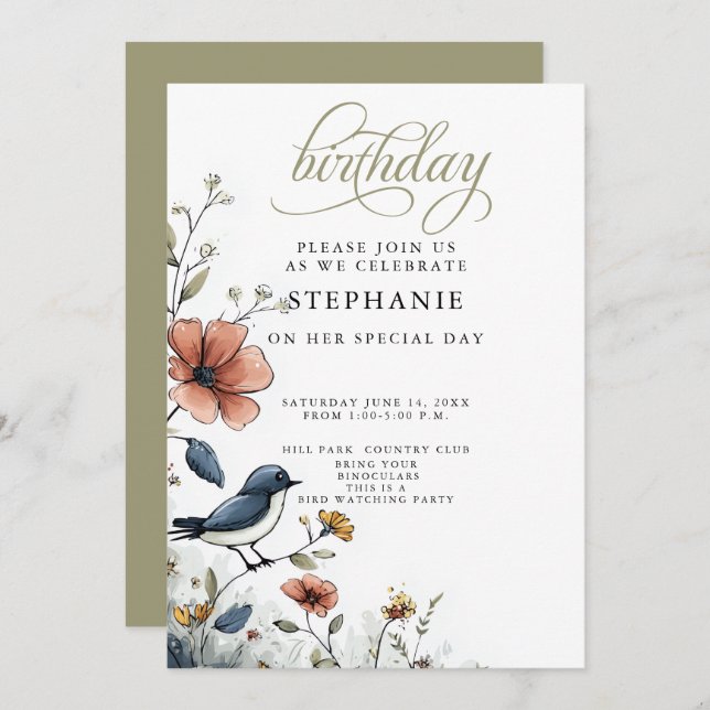Bird Watchers Birthday Party Invitation (Front/Back)