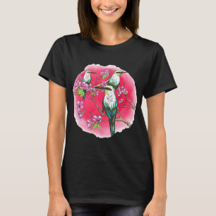 Bird Watching Cherry Blossom Flower Hummingbird Bi T-Shirt