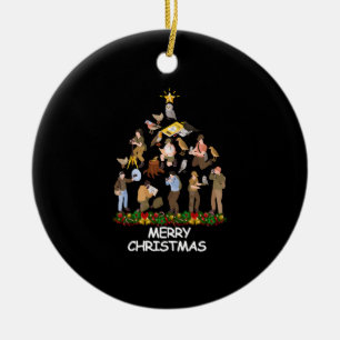 Bird Watching Christmas Tree Merry Christmas Ceramic Ornament