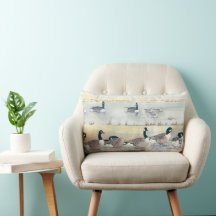 Bird Watercolor Beach Geese Painting Lumbar Pillow