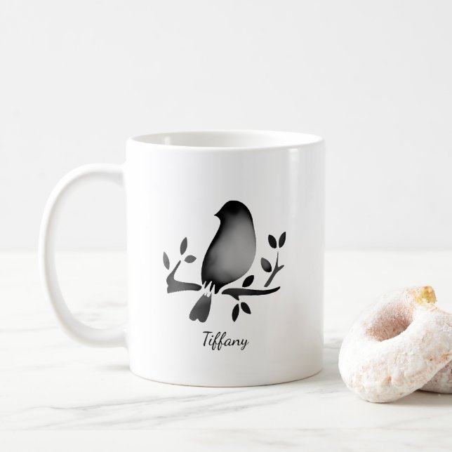 Bird watercolor black white saturated coffee mug (With Donut)