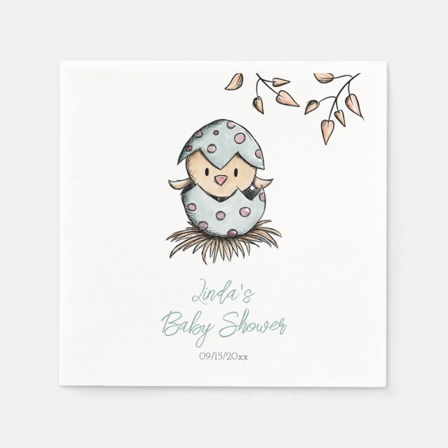 Bird Watercolor Gender Neutral Baby Shower Napkin (Front)