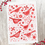 Bird Watercolor Red Holiday Card<br><div class="desc">Festive red watercolor birds and flowers on a white background.  On the back you can change the greeting and names to personalize.  Original art by Nic Squirrell.</div>