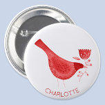 Bird Watercolor Red Personalized 1 Inch Round Button<br><div class="desc">Red and white modern watercolor bird.  Original art by Nic Squirrell.  Change the name to personalize.</div>