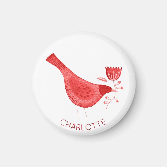Bird Watercolor Red Personalized Magnet (Front)