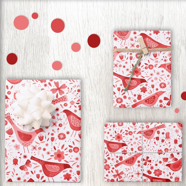 Bird Watercolor Red Wrapping Paper Sheet (Creator Uploaded)