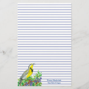 Bird Western Meadowlark Blue Lined Stationery