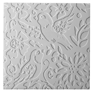Bird White Grey Black Embossed Woodland Animal Tile