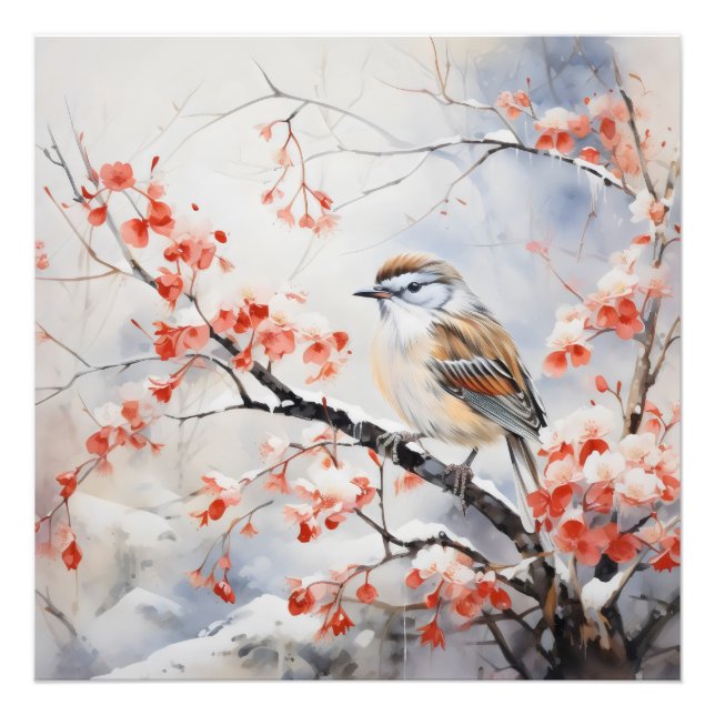 Bird Winter Flower Photo Print (Front)