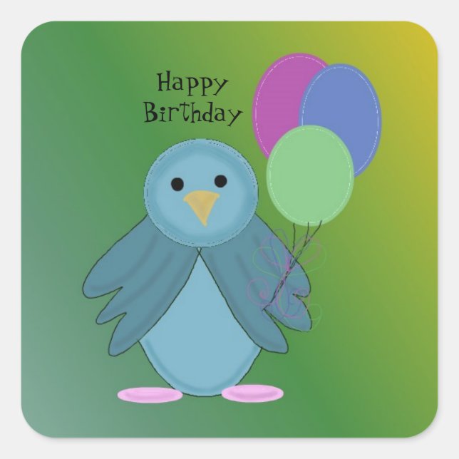 Bird with Birthday Balloons Square Sticker (Front)
