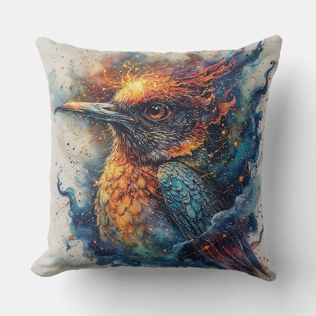 Bird With Fiery Colours and Intense Contrast Throw Pillow (Front)