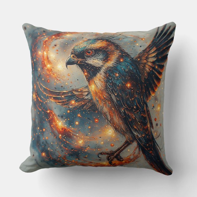 Bird With Fiery Colours and Intense Contrast Throw Pillow (Front)