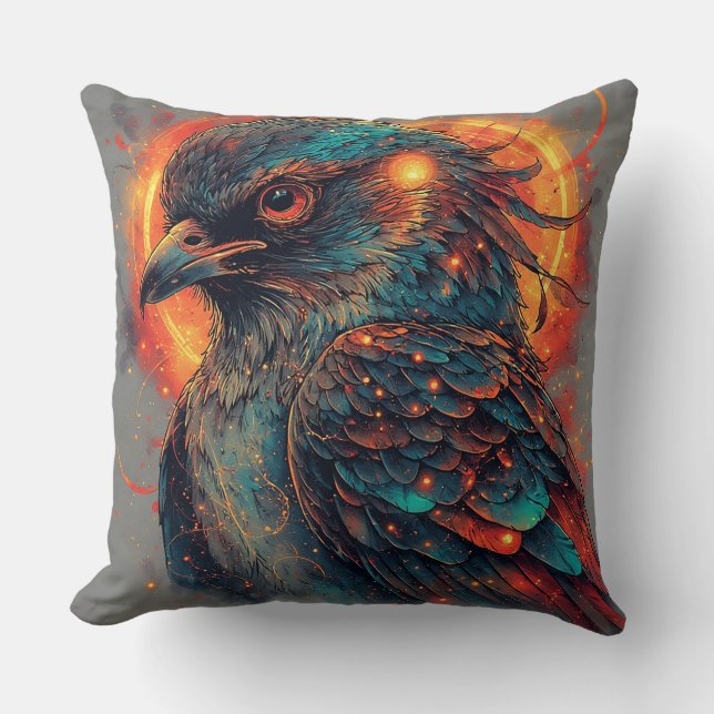 Bird With Fiery Colours and Intense Contrast Throw Pillow (Front)