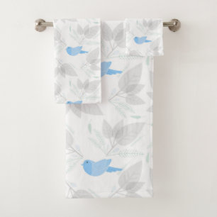 Bird With Floral Leaf Bath Towel Set