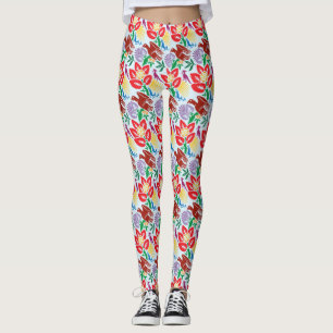 Bird With Flower Pattern Leggings