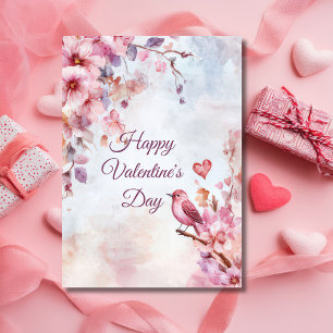 Bird with Flowers and Heart Valentine's Greeting Card