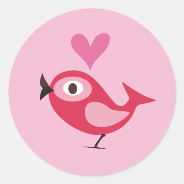 bird with heart classic round sticker (Front)