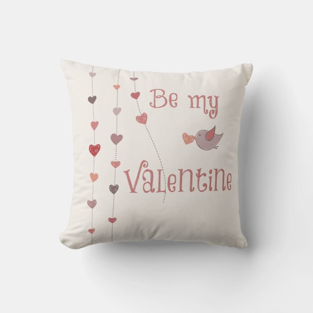 Bird with Heart Vines Valentines Throw Pillow (Front)