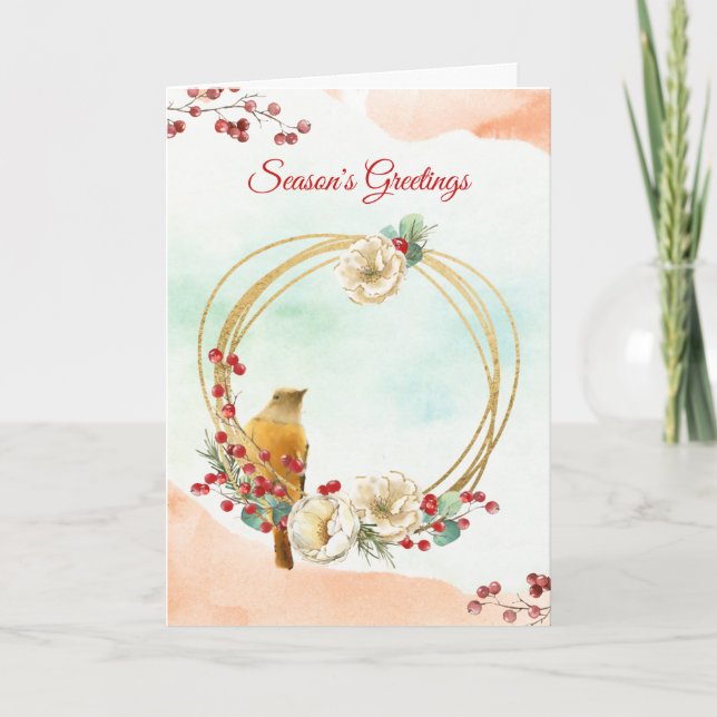 Bird with Magnolia Wreath Folded Greeting Card (Front)