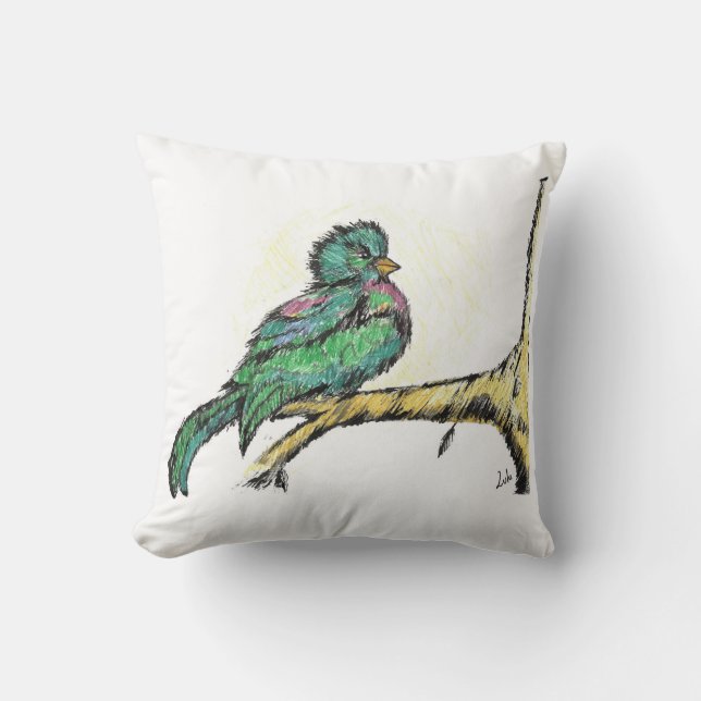 Bird with nature throw pillow (Front)