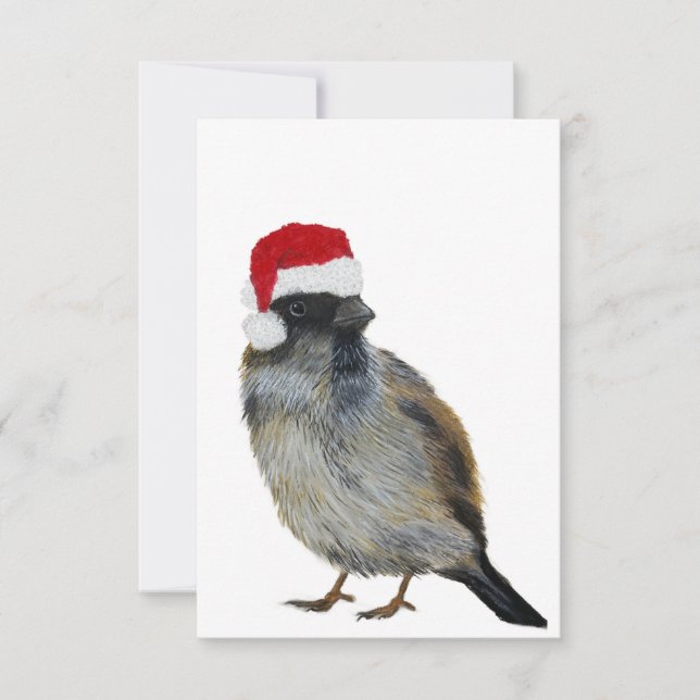 Bird with Santa hat Holiday Flat Card (Front)