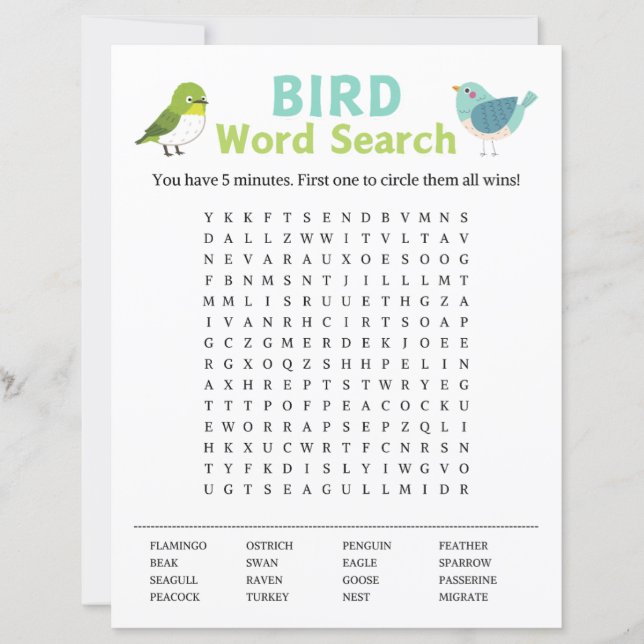 Bird Word Search Game (Front)