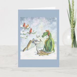 Birdbath Holiday Dragon Card