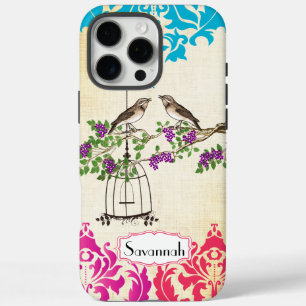 Birdcage Bird Pink Coral Aqua Damask  iPhone 16 Pro Max Case