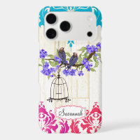 Birdcage Bird Pink Coral Aqua Damask iPhone Case