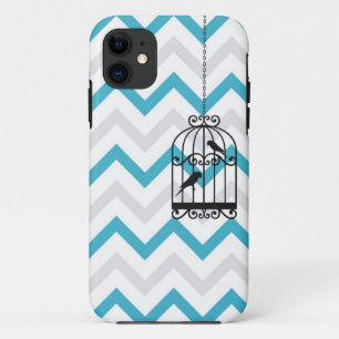 Birdcage Chevron ZigZag Vintage Blue iPhone 5 11 Case