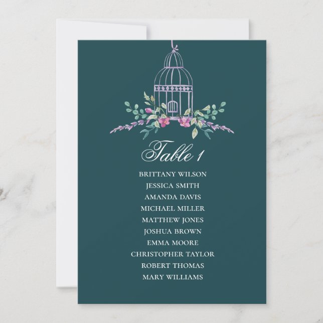 Birdcage floral seating chart. Teal wedding flower Invitation (Front)